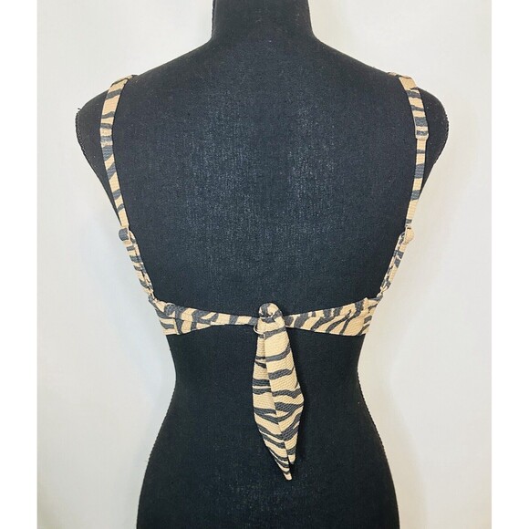 AERIE Black Brown Animal Print Triangle Bow Bikini Top‎ SMALL NWT - Picture 3 of 7